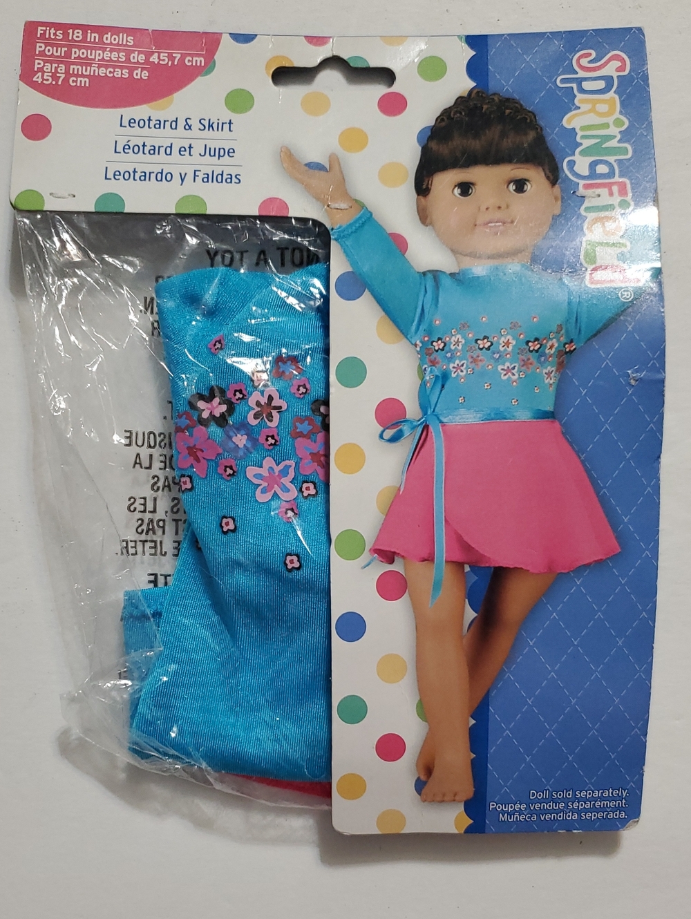 Kids Doll Leotard & Skirt Set - Turquoise & Pink DOLL NOT INCLUDED